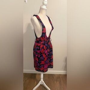 Vintage Floral Overall Belted Knee Length Dress Red Purple Pink Sz 13